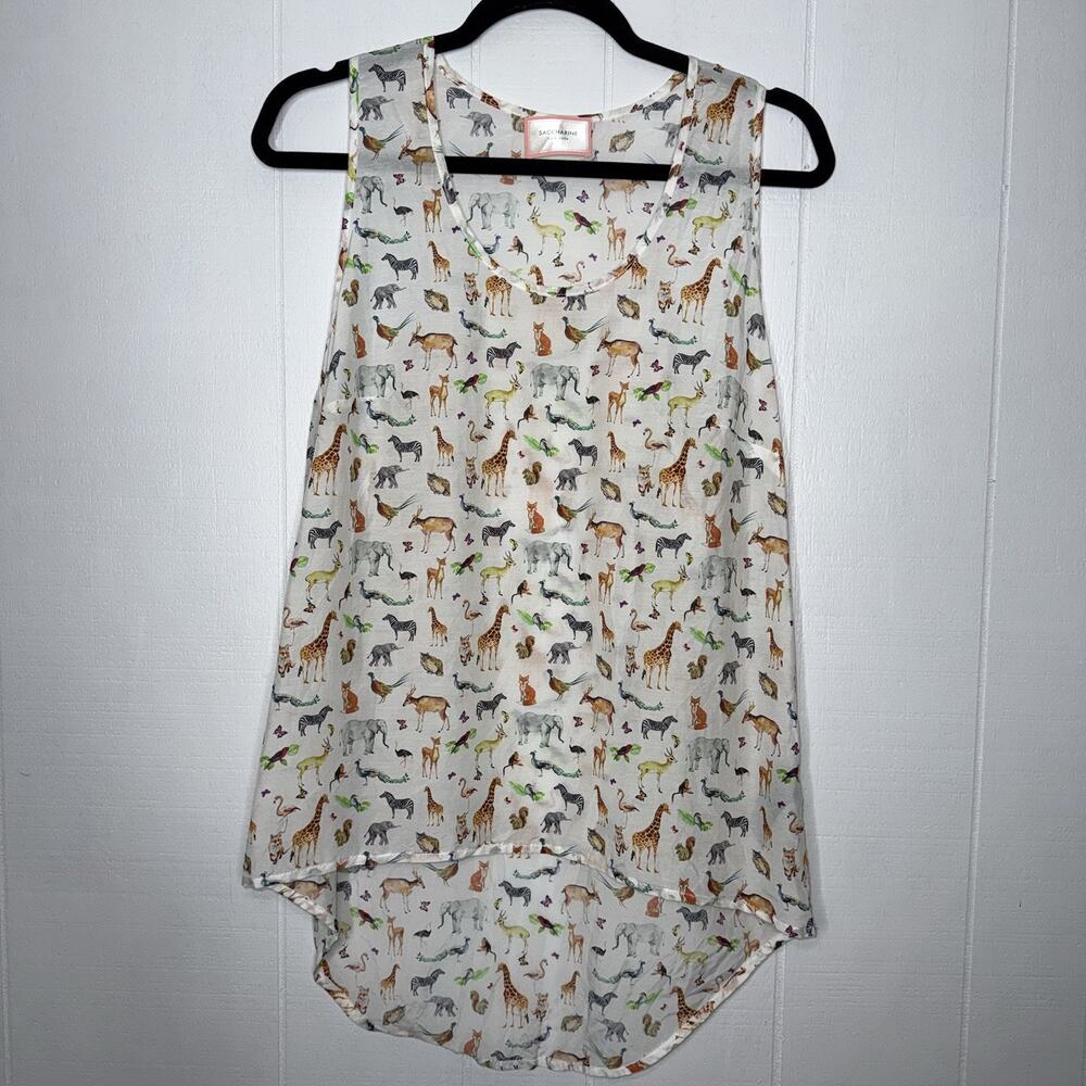 Saccharine New York Women’s Animal Print Tank Top High Low Cotton Silk Blend S/M